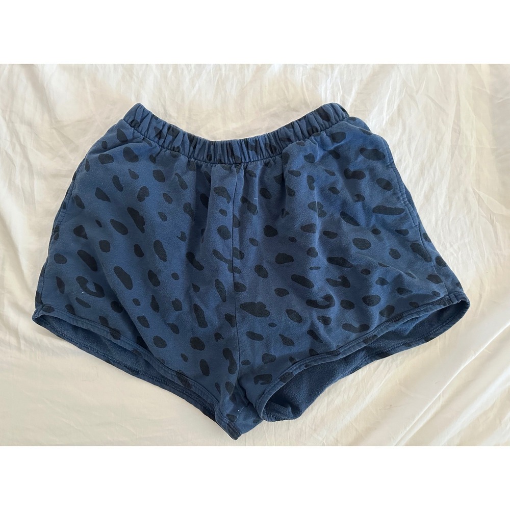 Clare V. Navy Blue Black Leopard Animal Print Cotton Sweat Shorts Medium